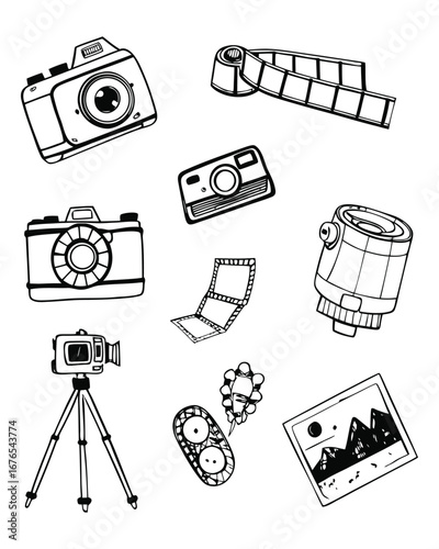 collection of hand drawn style photography icon set