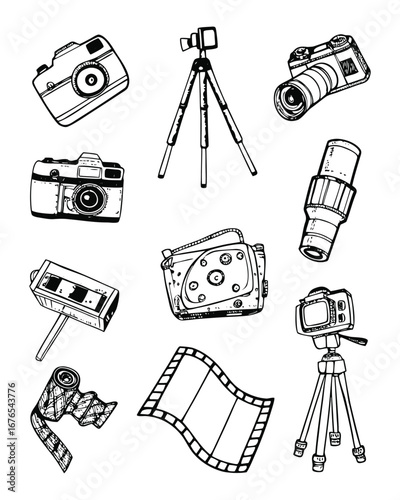 collection of hand drawn style photography icon set
