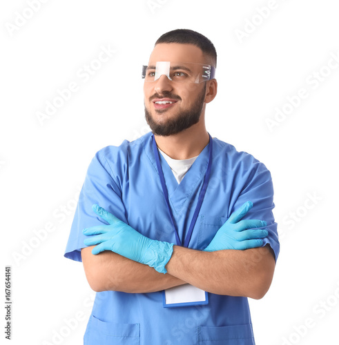 Male doctor in AR glasses o...