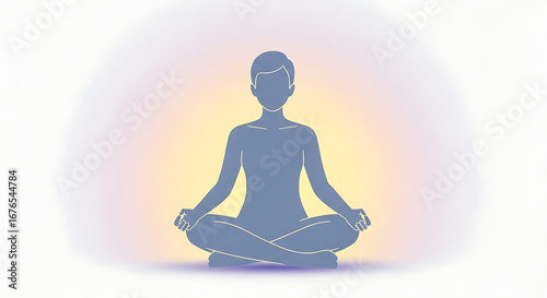 Silhouette of a person in a meditative pose with a glowing aura.
