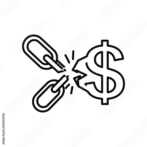 Breaking Financial Shackles: A compelling line art illustration features a symbolic representation of financial liberation, where a chain breaks apart to reveal a dollar sign.