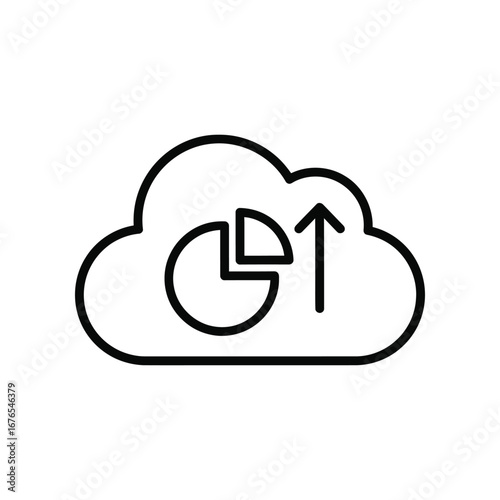 Cloud Data Analysis Icon: A sleek and minimalist icon showcasing a cloud symbolizing data storage, coupled with a pie chart indicating data analytics.