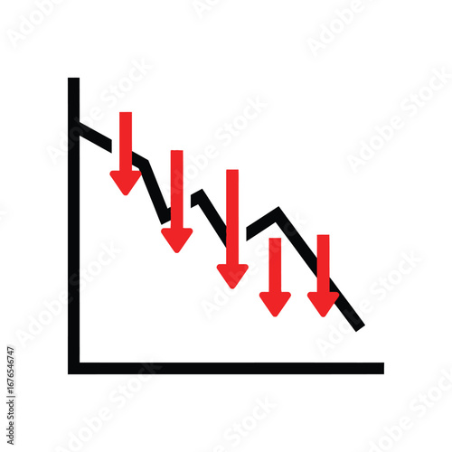 Downward Trend in Business: This image visually represents a sharp decline in key performance indicators, symbolized by descending arrows and a downward-sloping graph, a critical concept in finance.