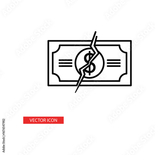 Financial Strain: A graphic representation depicting a cracked dollar bill, symbolizing financial difficulties, economic struggles, and fiscal challenges.