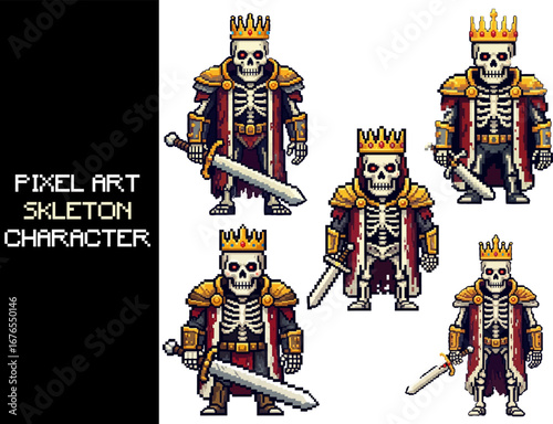 A pixel art depiction of an 8 bit Skeleton King Boss character