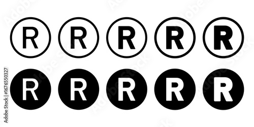 Trademark TM, Registered R, Copyright C vector icon set. Brand register trade mark symbol sheet. Sollection sets TM, R, C.