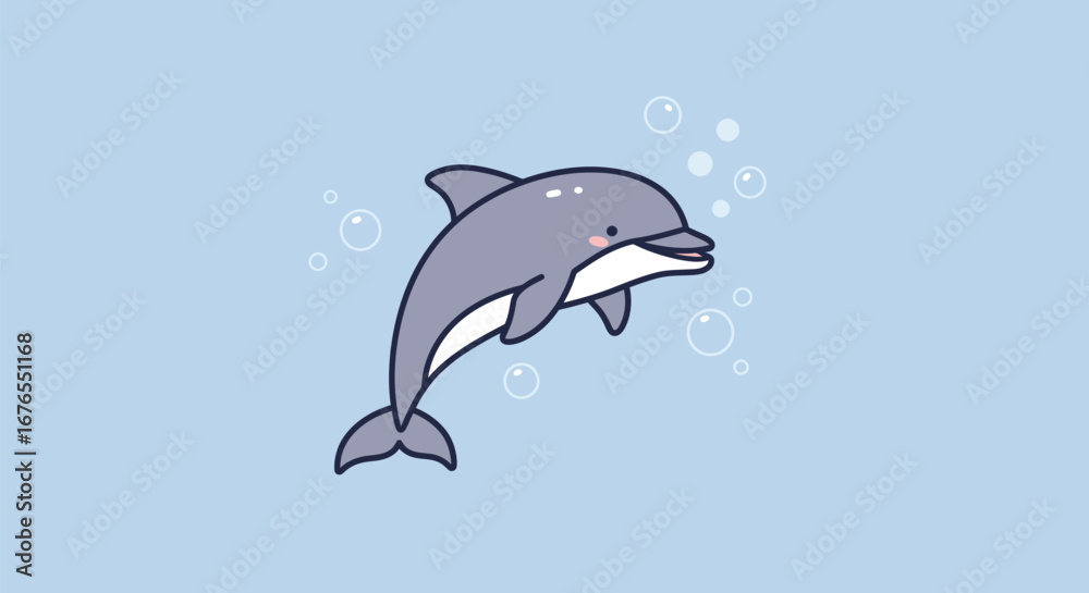 Fototapeta premium Cartoon Dolphin Swimming in Water - Fun Ocean Animal