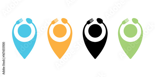 Restaurant point location icon. Restaurant map Vector illustration. Local Food Icon Logo, Food point vector logo design. Restaurant locator GPS logo