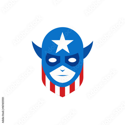 Stylized superhero character with patriotic theme on transparent background