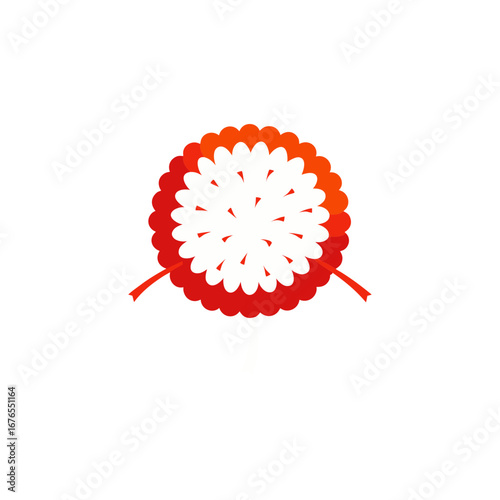 Red and white floral rosette paper decoration art on transparent background