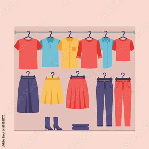 clothes neatly arranged in the wardrobe