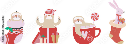 Adorable Merry Christmas Lazy Sloth illustration and vector bundle set and file with festive charm.