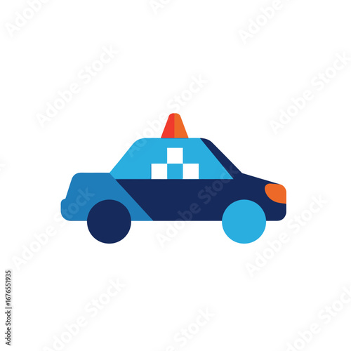 Illustration of a blue taxi cab with an orange light on top.