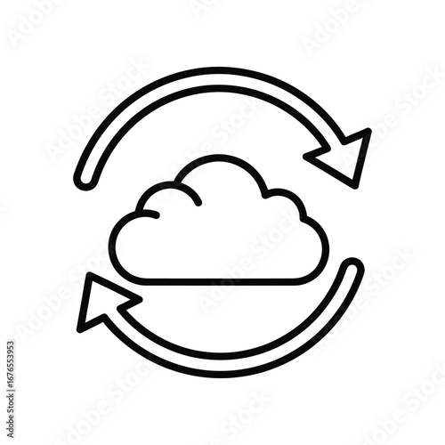 Cloud Sync Icon: A minimalist, conceptual image depicting cloud storage data synchronization, with the cloud central and arrows forming a circular process.