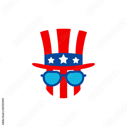 Uncle sam hat with sunglasses patriotic design on transparent background