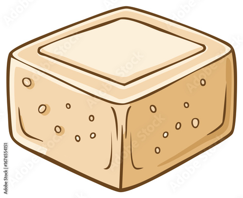 Simple cartoon illustration of an isolated tofu block or bean curd