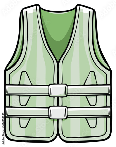 Bright Green Life Vest Illustration with Straps for Water Safety and Protection