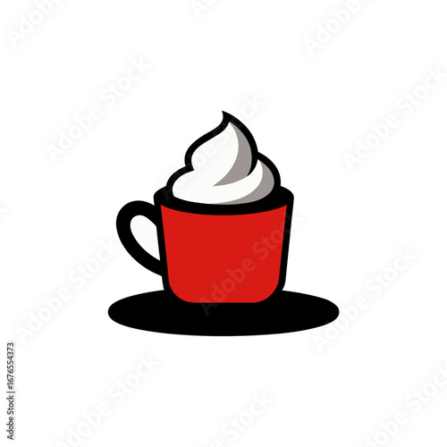 Red cup with whipped cream on a black saucer art on transparent background
