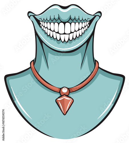 Cartoon illustration of a smiling face wearing a necklace