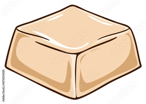 Simple cartoon illustration of a fresh block of silken tofu or bean curd for healthy eating concepts
