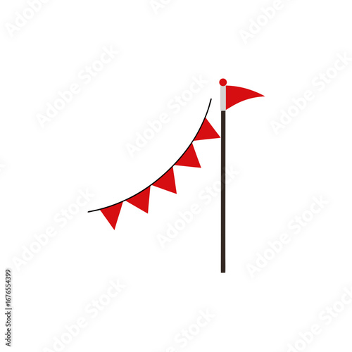 Illustration of red flags and bunting decoration on transparent background