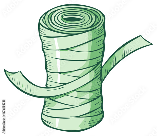 Cartoon Illustration of Rolled Gauze Bandage for First Aid Emergency Treatment