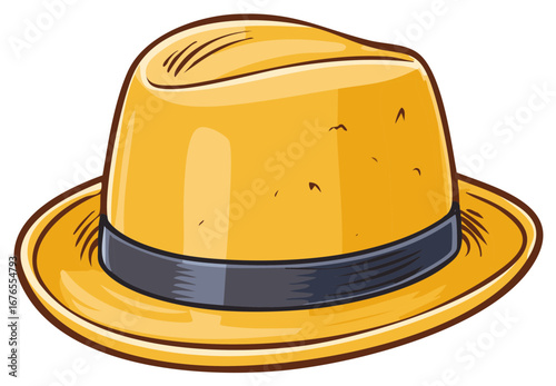 Illustrative Yellow Fedora Hat with Ribbon Brim Summer Style Accessory