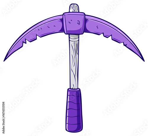 Purple pickaxe illustration against a white background