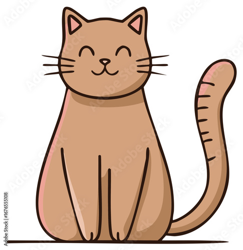 Cute Happy Smiling Cartoon Cat Vector Illustration with Whiskers