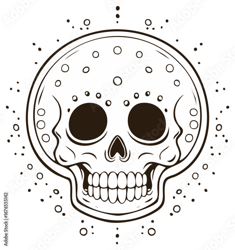 Sugar Skull with Dots and Circles Line Art Day of the Dead Graphic