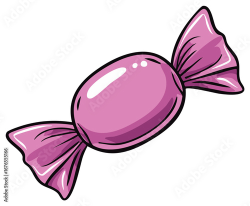 Pink Wrapped Candy Illustration, Sweet Treat, Confection Wrapped in Cellophane, Graphic Design Element, Simple Artwork