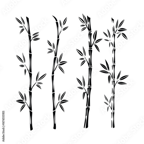 Bamboo Silhouette Vector Set – 3 Elegant Bamboo Stalk Illustrations