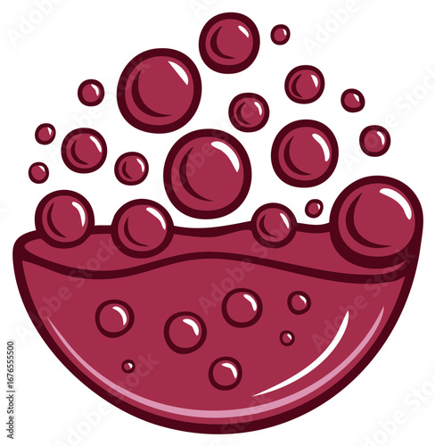 Vibrant deep red liquid with effervescent bubbles rising in a stylized bowl