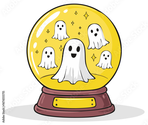 Crystal ball with spooky ghosts inside for Halloween celebration and decoration