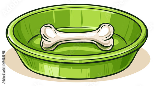 Green Dog Bowl with Bone Illustration