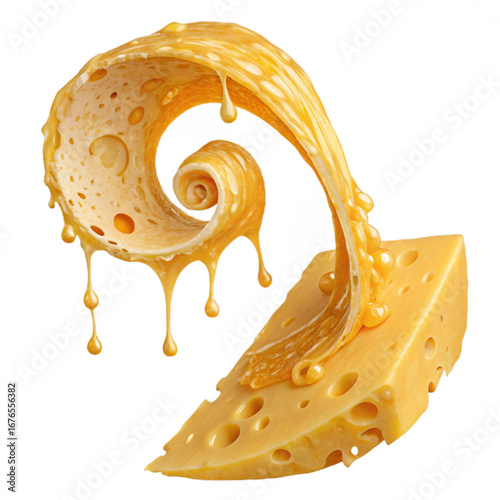 Delicious and appetizing cheese art with dripping swirls for food photography, menu design, culinary projects, and tasty promotions