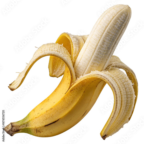 Ripe banana peeled open, ready to eat, perfect for smoothies and healthy recipes, bright and vibrant, healthy eating concept