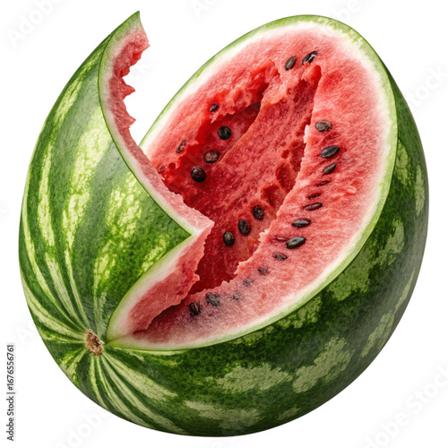 Delicious watermelon with juicy red flesh, sliced open to reveal refreshing summer treat, perfect for healthy eating promotions