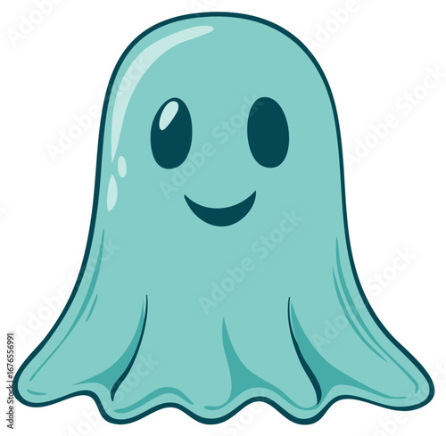 Smiling friendly blue cartoon ghost character for Halloween or fun spooky designs