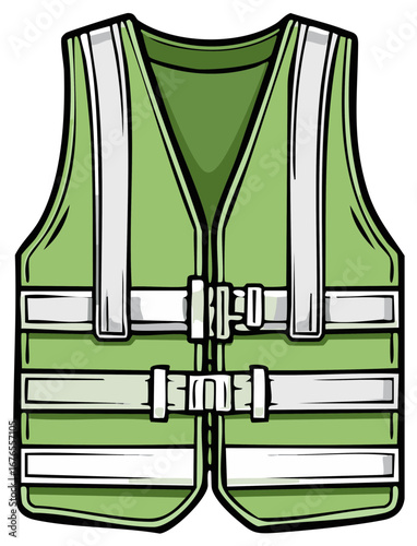 Green reflective safety vest with white straps and buckles