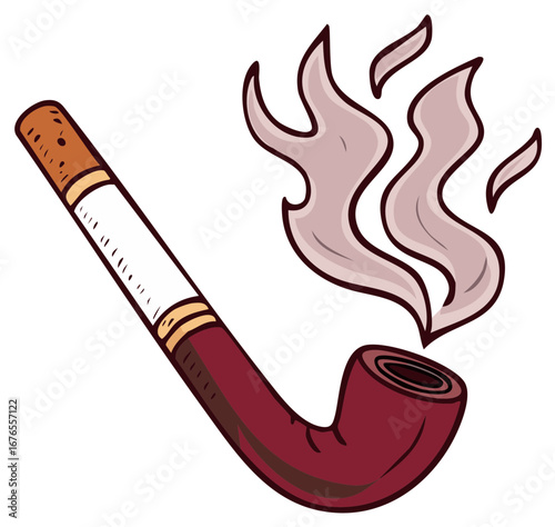 Cartoon illustration of a cigarette and a tobacco pipe with smoke