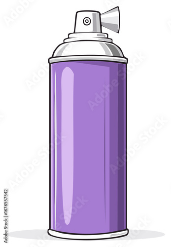 Illustration of a purple spray can with a silver nozzle and cap, isolated on white.