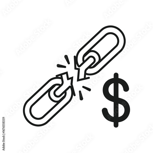 Breaking the Bank: A striking black and white illustration features a broken chain juxtaposed with a dollar sign.