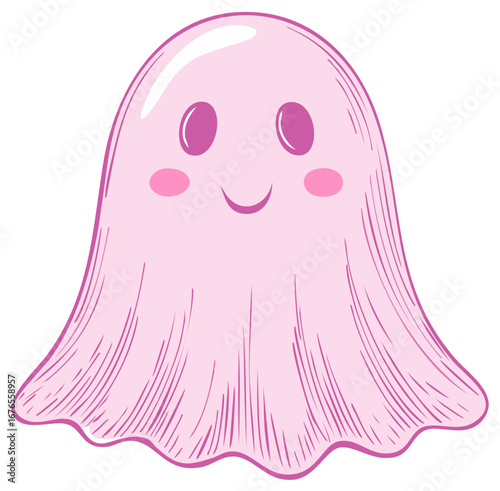 Cute cartoon ghost illustration smiling happily for Halloween or other celebrations
