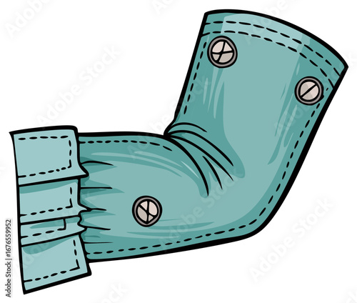 Stylized shirt sleeve illustration with buttons cuff and folded elbow in a teal green hue on a white background