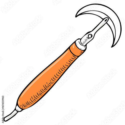 Hand drawn dental scaler tool orange illustration for dentistry and oral hygiene concepts