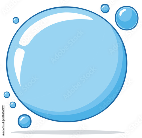 Clean Blue Bubbles Floating with Round Cartoon Style and Gradient Reflection