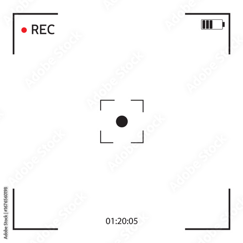 Camera viewfinder set vector. Recorder cam display, viewfinder ui for camera. Video camera focusing screen on transparent background. Vector illustration