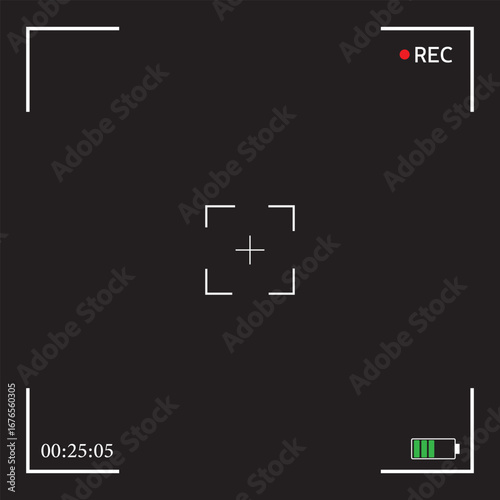 Camera Frame Viewfinder Overlay on Black Background. Vector