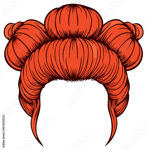 Retro Orange Updo Hairstyle With Buns And Swirls